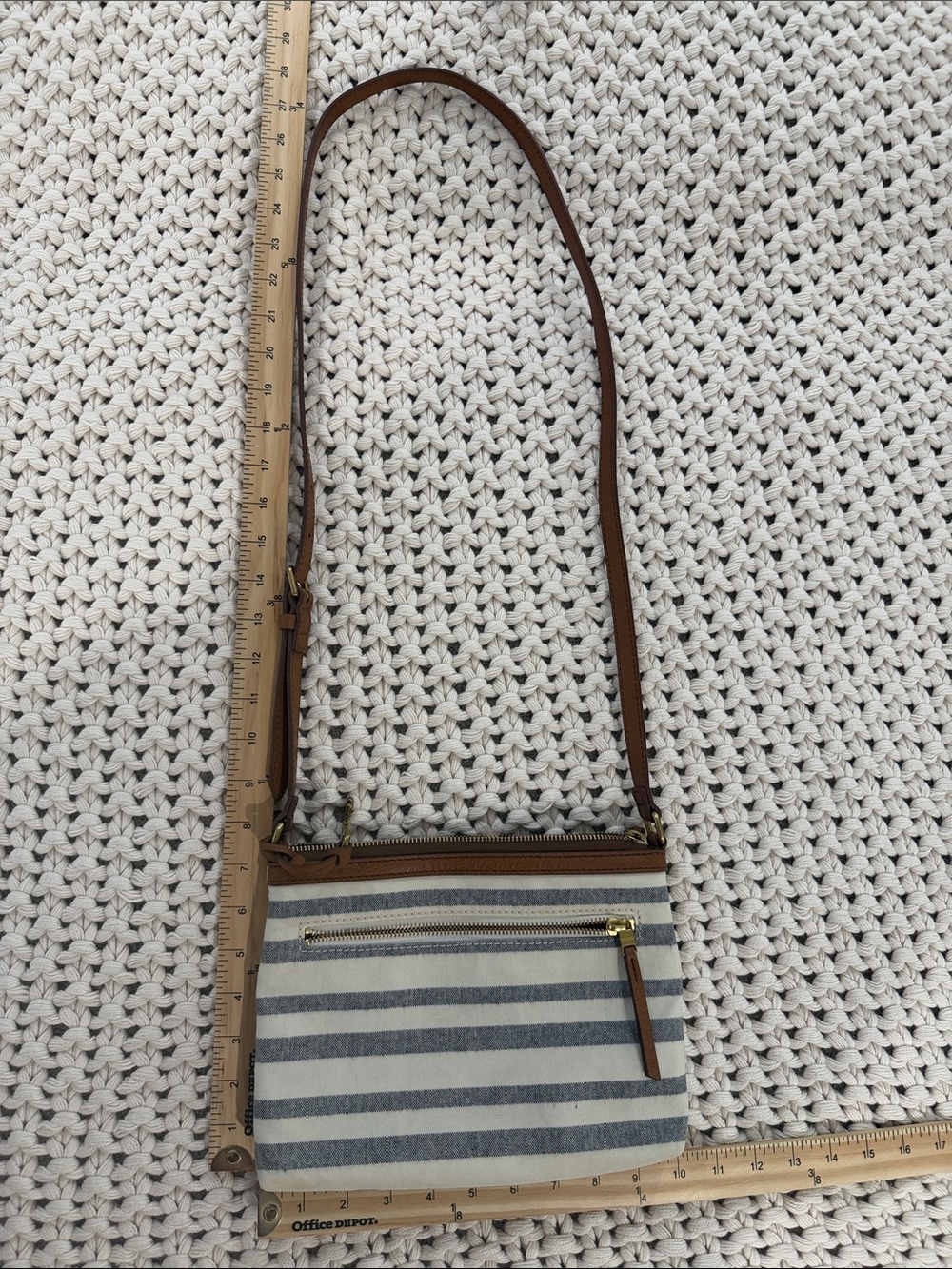 Fossil Fiona Striped Crossbody Bag with Tan Leather Trim - Picture 12 of 12